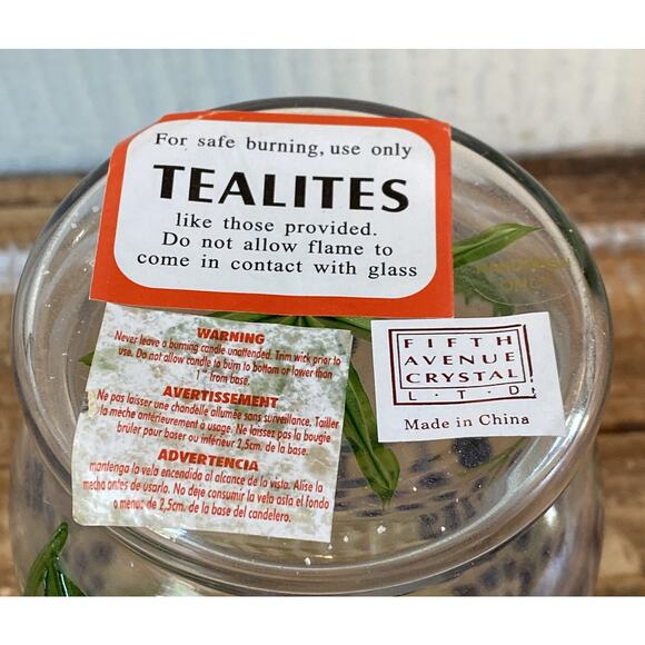 NIB Fifth Avenue Crystal Blown Glass Floral Hydrangea Mini Hurricane Lamp Candle - Picture 10 of 12